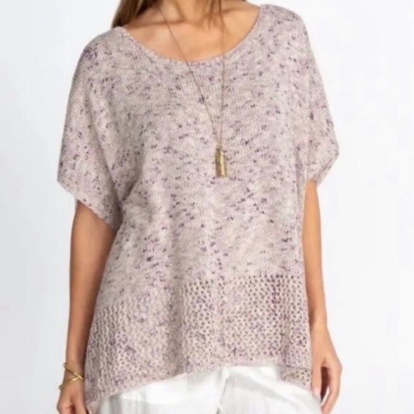 JOHNNY WAS Purple and Cream Knit Poncho With Tassels Women's One Size NWTS - Picture 2 of 10